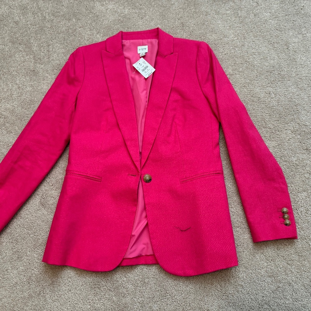 J Crew Factory Hot Pink Holland Linen Suite Jacket size 2 new with tags.
